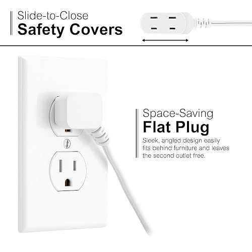GE Cable de extensión de 3 salidas con interruptor de encendido/apagado, perfecto para lámparas, luces navideñas y festivas, 9 pies, color blanco, 42803