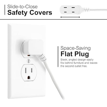 GE Cable de extensión de 3 salidas con interruptor de encendido/apagado, perfecto para lámparas, luces navideñas y festivas, 9 pies, color blanco, 42803