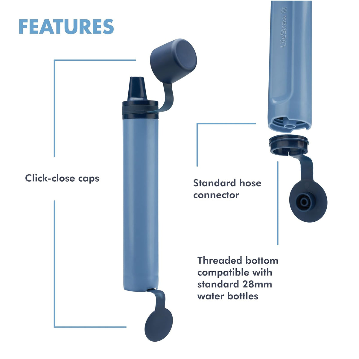 LifeStraw Peak Series - Paja de filtro de agua personal para filtración de respaldo, emergencia, supervivencia e hidratación ultraligera, azul montaña, paquete de 2