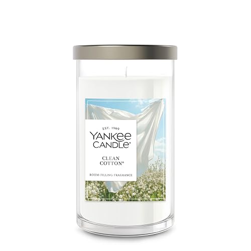 Yankee Candle Clean Cotton Signature - Vela de pilar mediano, 14 onzas, color blanco