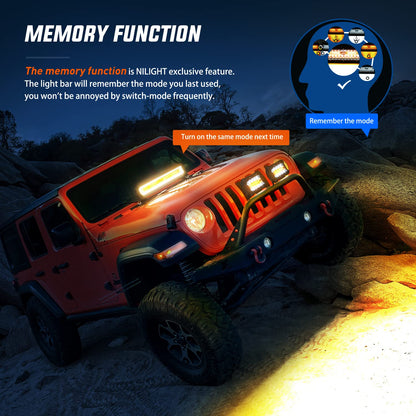 Nilight 20Inch 420W LED Light Bar 2PCS 4Inch 60W Light Pods Amber White Strobe 6 Modes Memory Function Reset Function Off Road Truck with 16AWG Wiring Harness Kit-3 Lead, 2 Years Warranty