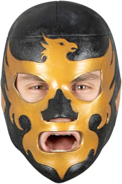 REV Máscara De Luchador Mexicano Leyenda Dorada Para Adulto, Diseño Negro Y Dorado Enmascarado De Lucha Libre, Ideal Para Halloween, Eventos Deportivos, Cosplay, Porras Y Partidos