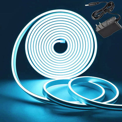 DOSYU Tira Neón Flex LED, 12V 16.4ft/5m Impermeable Flexible Cortable DIY 2835 Luces Led IP65 para TV, Cuarto, Al aire libre, Cumpleaños, Halloween, Fiesta de Navidad, con Adaptador(Azul hielo)