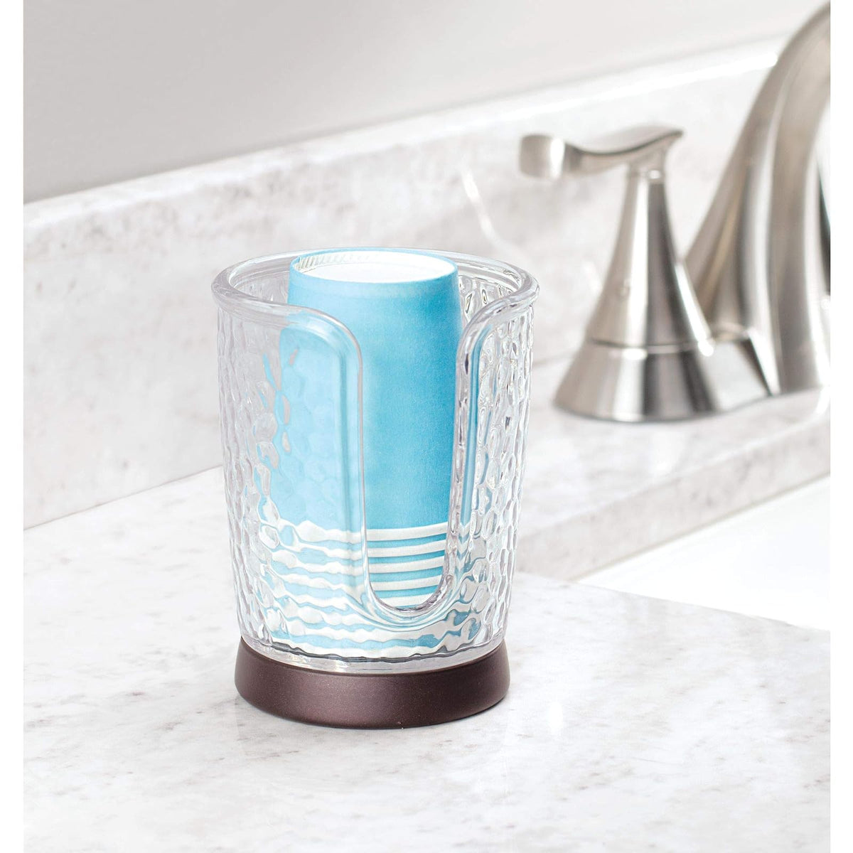 interDesign 53651 Rain Disposable Paper and Plastic Cup Dispenser for Bathroom Vanity and Countertops, Clear/Bronze