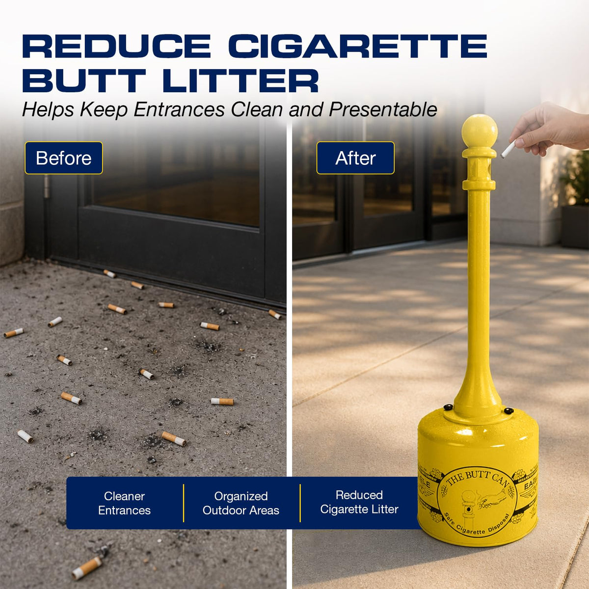 Eagle 1205 - Recipiente de acero galvanizado para cigarrillos, capacidad de 5 galones, 40 pulgadas de altura, 12 pulgadas de diámetro, amarillo