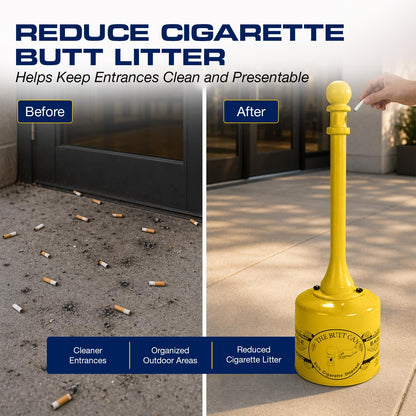 Eagle 1205 - Recipiente de acero galvanizado para cigarrillos, capacidad de 5 galones, 40 pulgadas de altura, 12 pulgadas de diámetro, amarillo