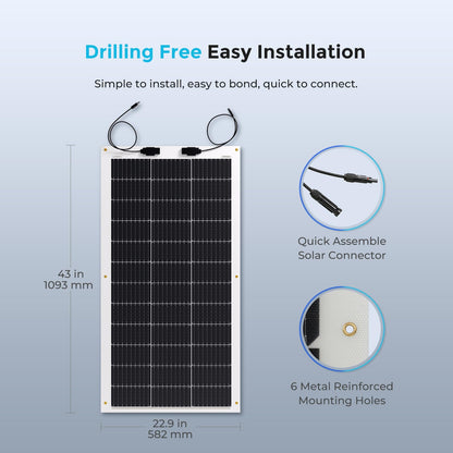 Renogy - Panel solar flexible de 100 W, 12 V, monocristalino, semiflexible y plegable, cargador fuera de la red, para caravanas marinas, cabinas y automóviles