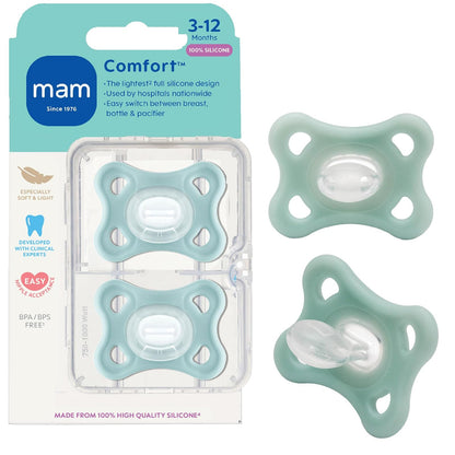 MAM Comfort Chupón de Silicona para Recién Nacidos, Una Pieza, 3 a 6 Meses - Agua congelada - 2 Count (Pack of 1)