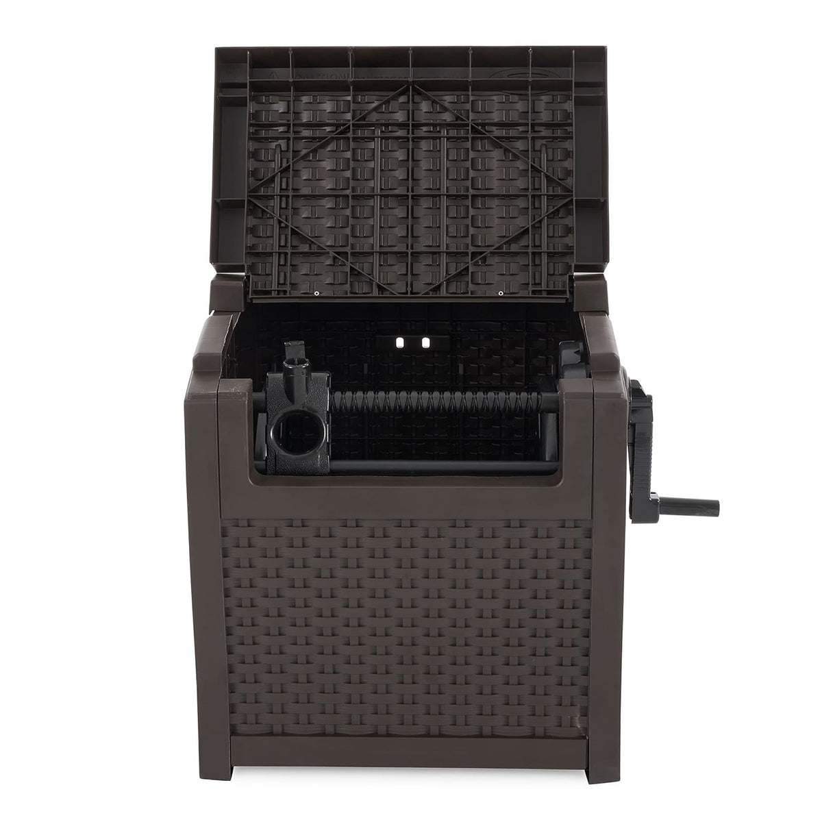 Carrete de manguera Suncast con guía de manguera Smart Trak, conexión hermética, construcción de resina duradera, capacidad de manguera de 225 pies, café, fabricado en los Estados Unidos
