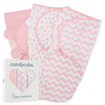 Comfy Cubs Mantas Envolventes para Recién Nacido, Paquete de 3 - Pink - Large (3-6 Months)