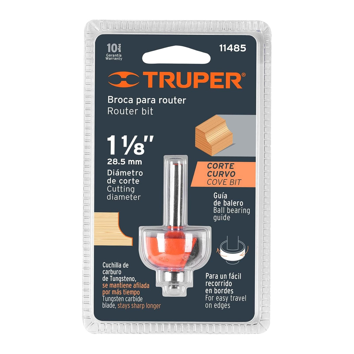 Truper BROU-BC1-1/8X, Broca cuarto bocel con balero