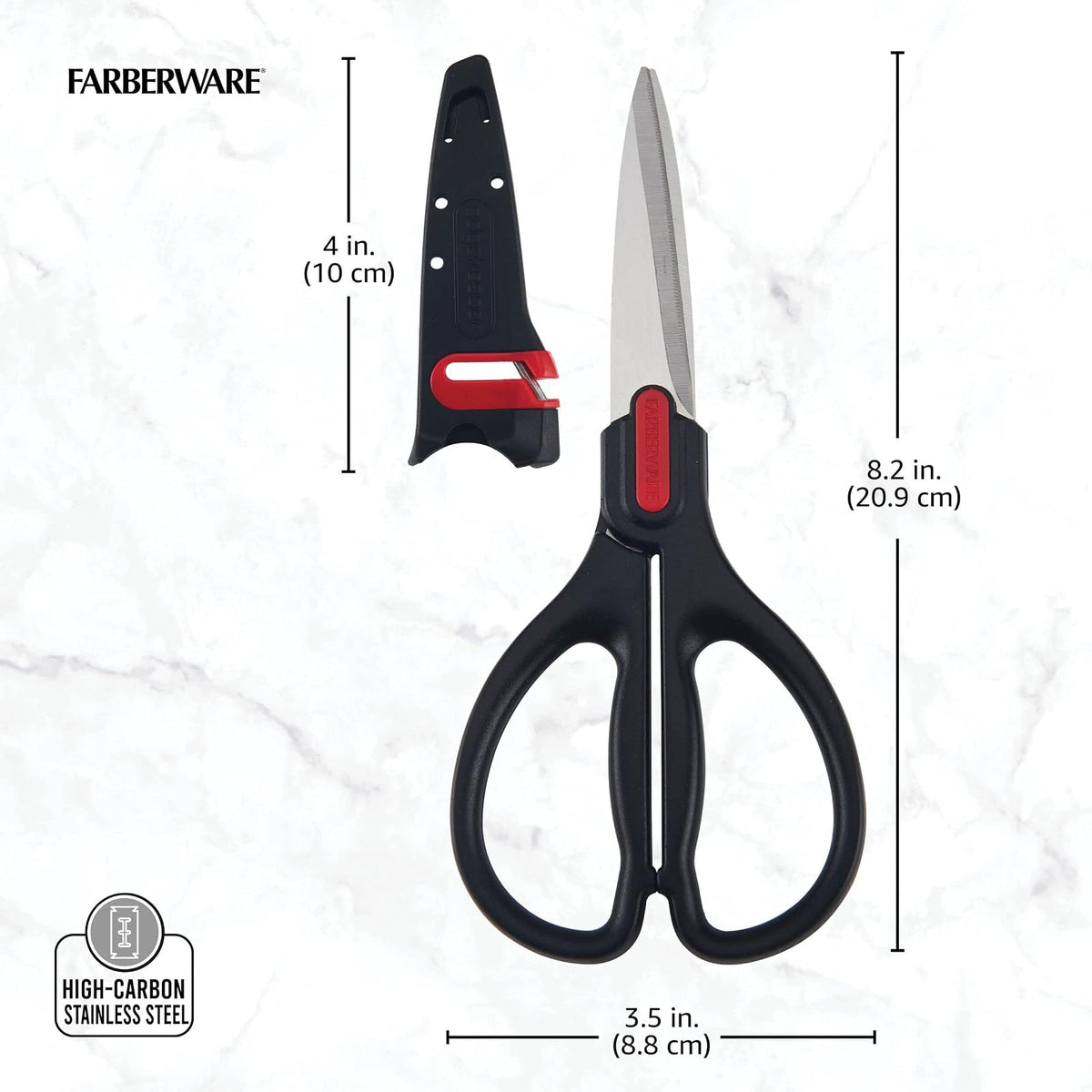 Farberware Tijeras multiuso de acero inoxidable autoafilables con funda Edgekeeper