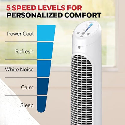 Honeywell Ventilador, Tradicional, Blanco, 1, 1 | 5 potentes y silenciosos ajustes de ventilador, flujo de aire oscilante, temporizador automático, diseño delgado que ahorra