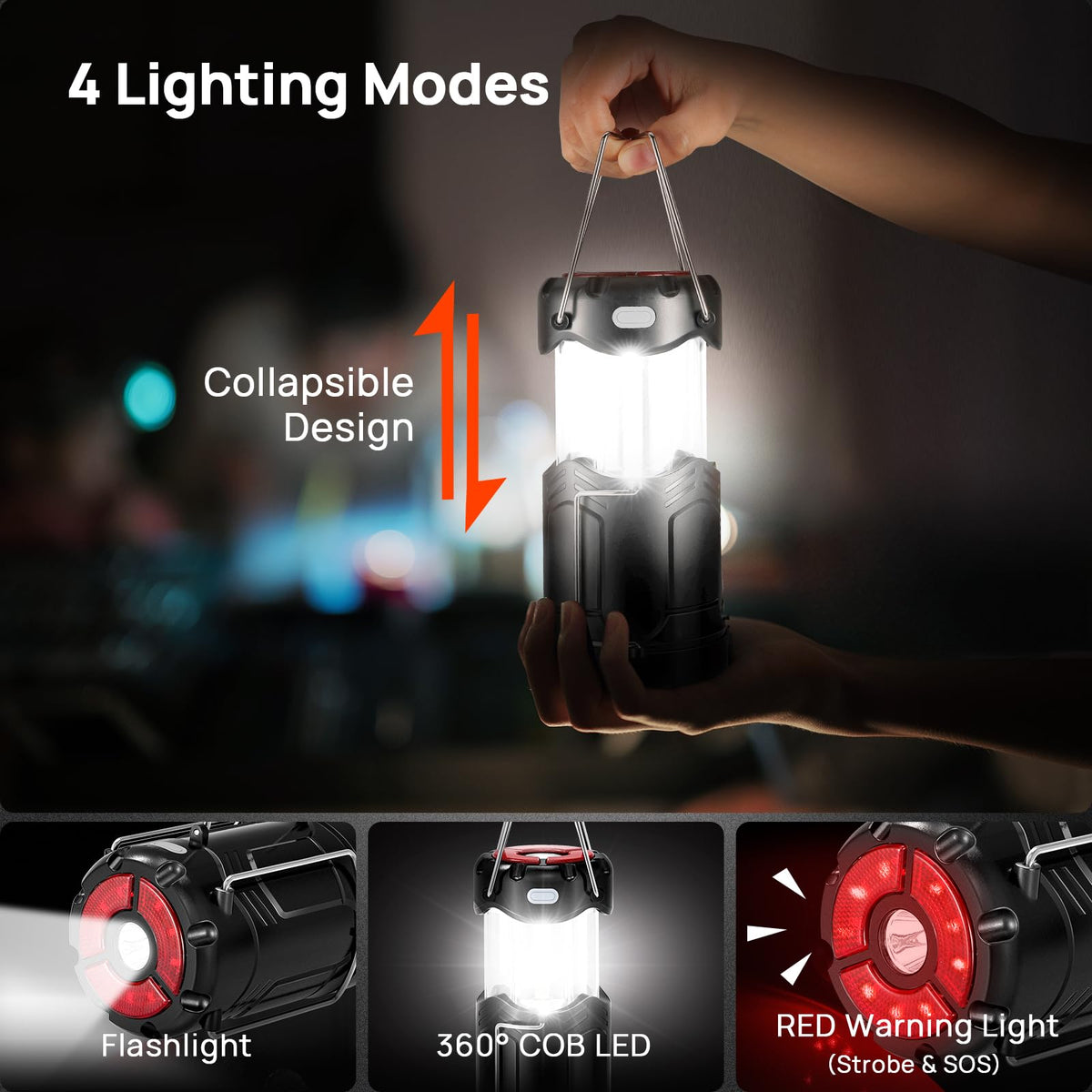 Linterna LED plegable para acampar, recargable por USB C y alimentado por pilas, luz de emergencia 2 en 1 con linterna y base magnética, cortes de energía, suministros de huracán, kits de