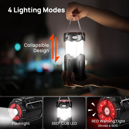 Linterna LED plegable para acampar, recargable por USB C y alimentado por pilas, luz de emergencia 2 en 1 con linterna y base magnética, cortes de energía, suministros de huracán, kits de