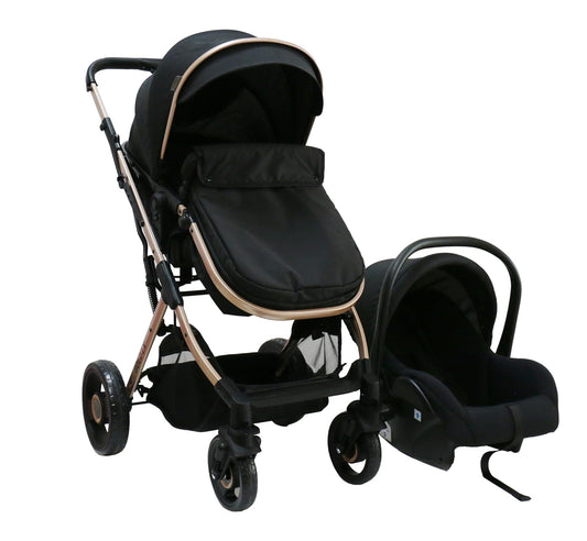 PRINSEL | Carriola y Autoasiento para Bebé | Carriola y Sistemas de Viaje/Paseo | Gold LX | Negro | De 0 Meses a 3 Años, Hasta 18 kg, Fácil Cierre, Asiento Reversible, Portabebé, Amplia Canastilla | Artículos para Bebés - Recién Nacido