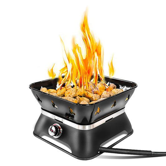 Outland Living Firebowl 805 Firecube - Chimenea de propano Cuadrado portátil sin Humo de 14 Pulgadas, fogata de Gas para Exteriores con Cubierta y Kit de Transporte, Rocas de Lava, 58.000 BTU, Color