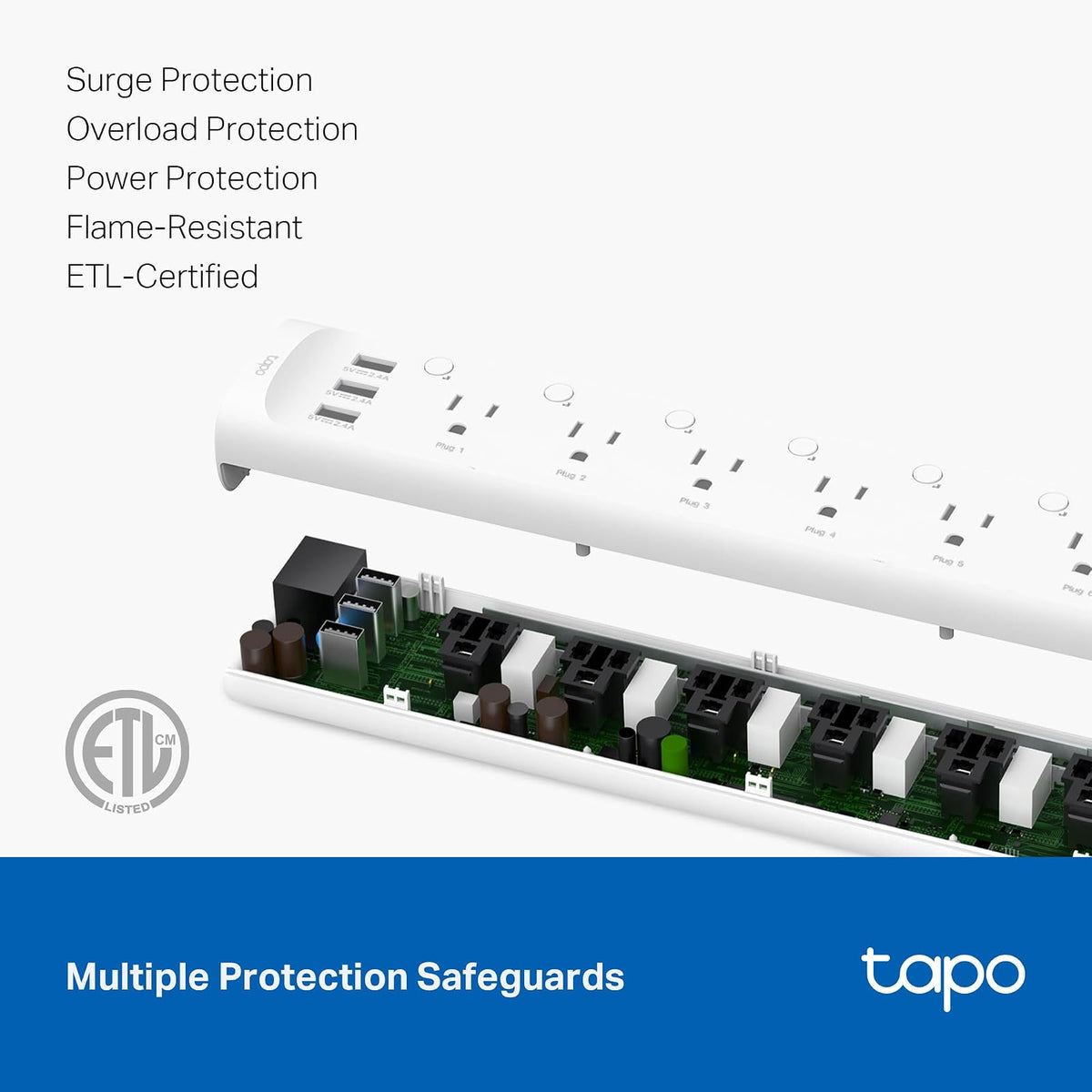 Tapo P316M - Tira de alimentación inteligente Wi-Fi, 6 tomas inteligentes controladas individualmente y 3 puertos USB con protección contra sobretensiones, materia, funciona con Alexa, Google Home