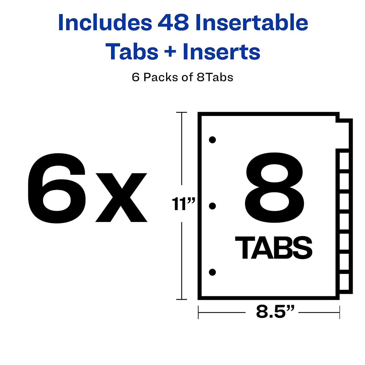 Avery - Separadores insertables con pestañas grandes, 8 pestañas, Multicolor, Paquete 6