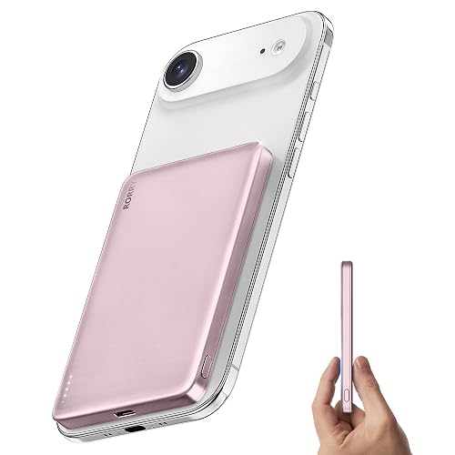 RORRY Power Bank, Bateria Portatil para MagSafe 5000mAh Pila Portatil Carga Rápida 18W Cargador Portátil USB C Magnético Powerbank Batería Portátil para iPhone 16/15/14/13/12 Serie, Rosa