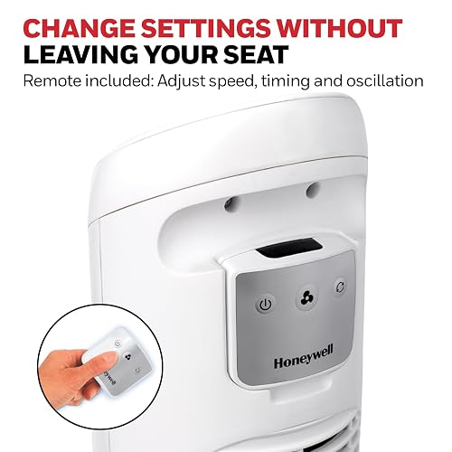 Honeywell Ventilador, Tradicional, Blanco, 1, 1 | 5 potentes y silenciosos ajustes de ventilador, flujo de aire oscilante, temporizador automático, diseño delgado que ahorra