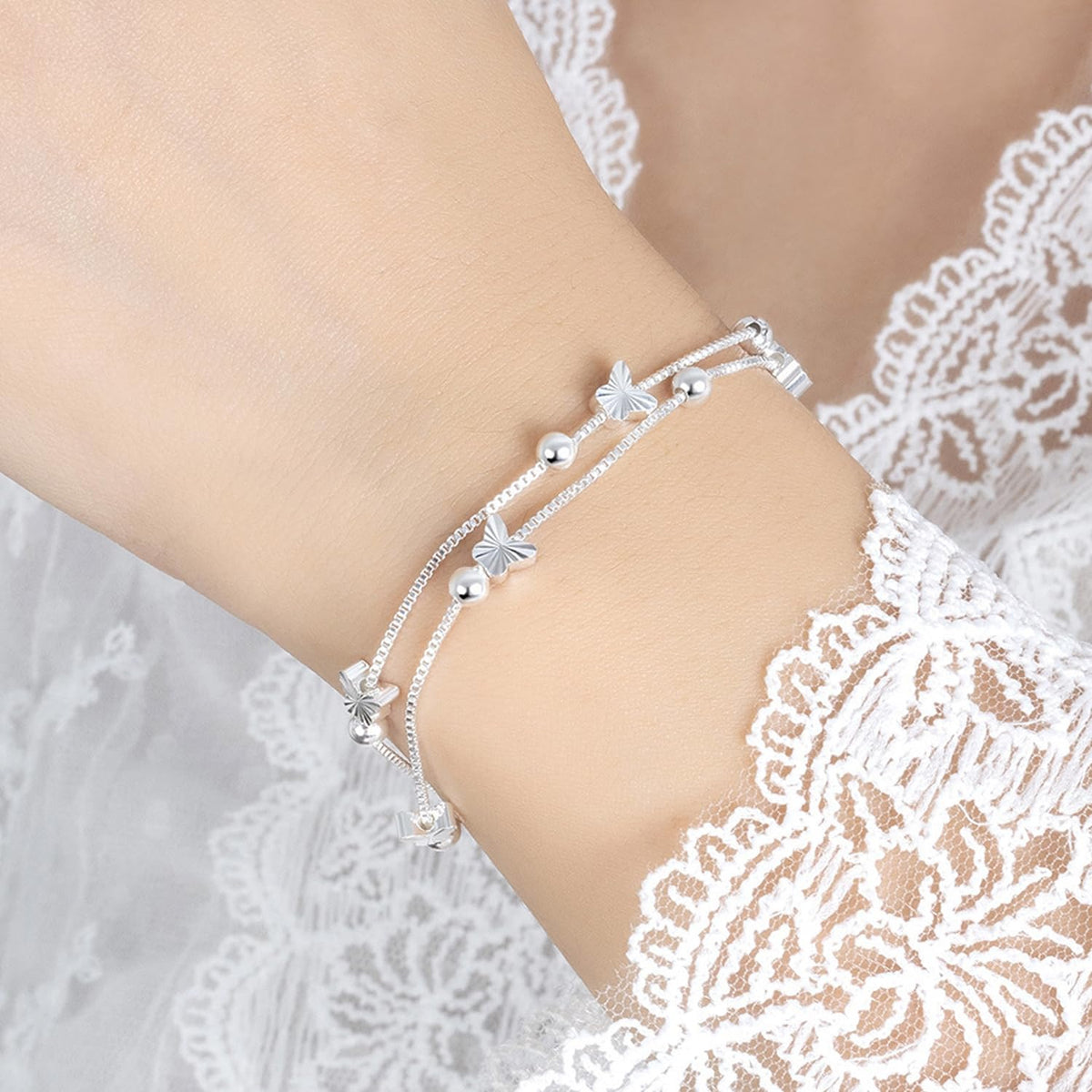 Xyphielle Pulsera de Mariposa de Plata 925 para Mujer, Ajustable, Regalo para Novia Esposa