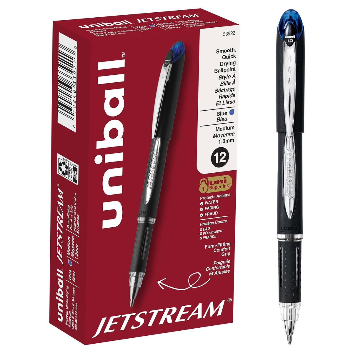 Uni-ball Jetstream Recambio para Bolígrafo, Punta Gruesa o Fina - 12-Count - Punta gruesa - Azul