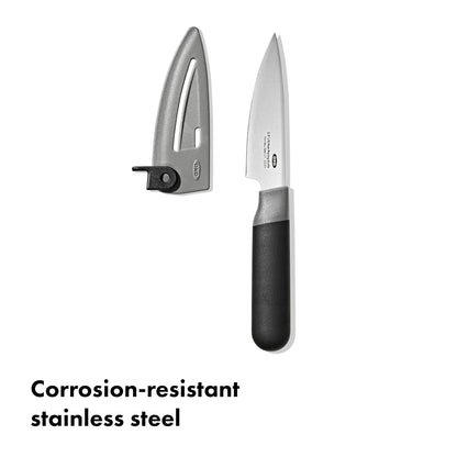 OXO Good Grips - Cuchillo de pelar de 3.5 pulgadas con funda de bloqueo
