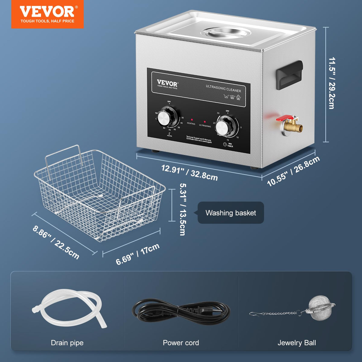 VEVOR - Limpiador ultrasónico de 10 litros con temporizador de calentador y cesta, máquina de cavitación sónica digital profesional, máquina de limpieza de 240 W para herramientas de laboratorio,