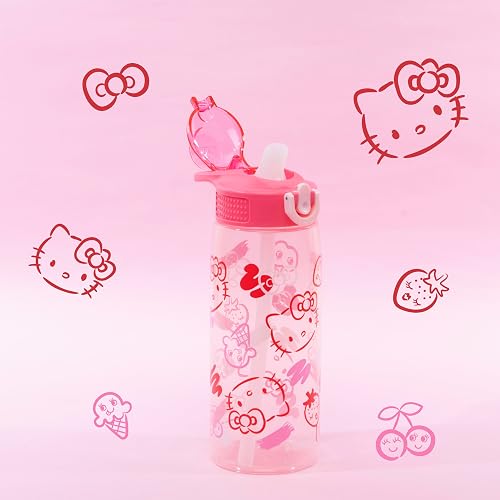 Zak Designs Sanrio - Botella de agua de salvia para la escuela o los viajes, botella de agua de plástico duradera de 25 onzas con popote, mango y a prueba de fugas, cubierta de boquilla desplegable