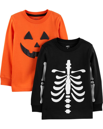 Simple Joys by Carter's Paquete de 2 Camisetas de Manga Larga de Halloween Conjunto de Playera para Bebé-Niños