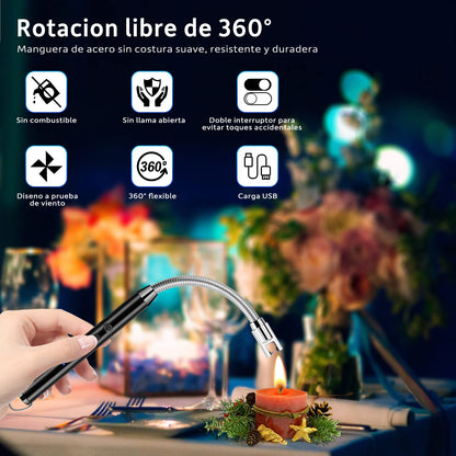 Encendedor Electrónico, Encendedor Electrico Recargable con Indicador de Batería, Encendedor Arco Eléctricos para Encender Velas, Gas, Barbacoa, Cocina y Fuegos Artificiales, Apagado Inteligente