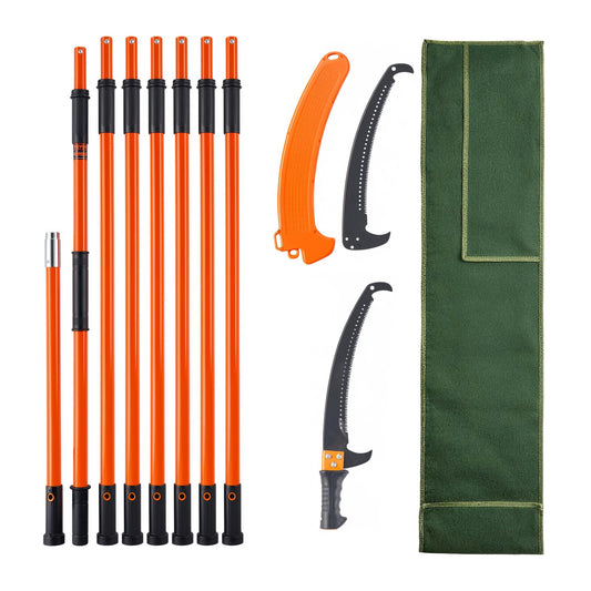 VEVOR - Sierra de poste manual, podadora de árbol extensible de 7 a 8 pies, corte de ramas altas de hoja de acero afilada, recortadora manual de ramas con 8 asas ligeras de fibra de vidrio, para podar