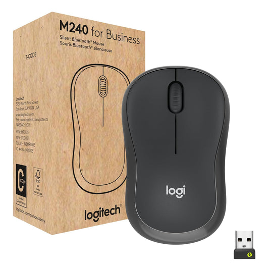 Logitech M240 for Business, Mouse inalámbrico silencioso, Receptor USB Logi Bolt Seguro, Bluetooth, certificación Global para Windows, Mac, Chrome, Linux, iPadOS, Android - Grafito
