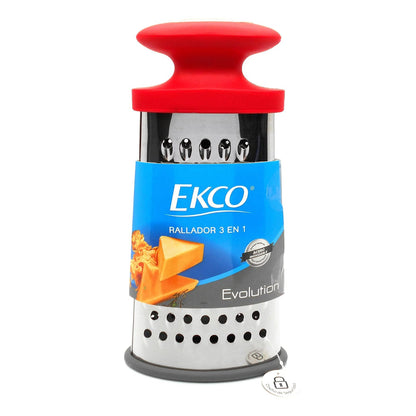 Ekco | Rallador Ovalado 3 en 1 Evolution de Acero Inoxidable | Acero inoxidable, Mango Soft Touch, Huella antideslizante, No se oxida, Reposador integrado, Fácil limpieza