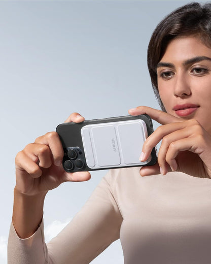 Anker - Batería magnética (MagGo), Cargador portátil inalámbrico magnético Plegable de 5.000 mAh y USB-C para iPhone 15/15 Plus/15 Pro/15 Pro MAX, iPhone 14/13 Series (Blanco dolomita)