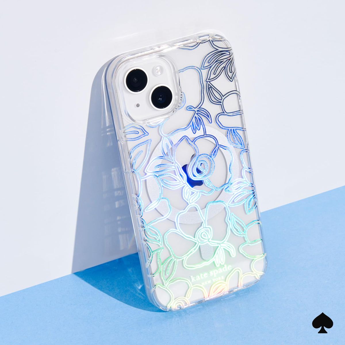 Case-Mate Kate Spade New York Funda para iPhone 15 / iPhone 14 / iPhone 13, Compatible con MagSafe - Modern Floral Silver