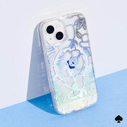Case-Mate Kate Spade New York Funda para iPhone 15 / iPhone 14 / iPhone 13, Compatible con MagSafe - Modern Floral Silver