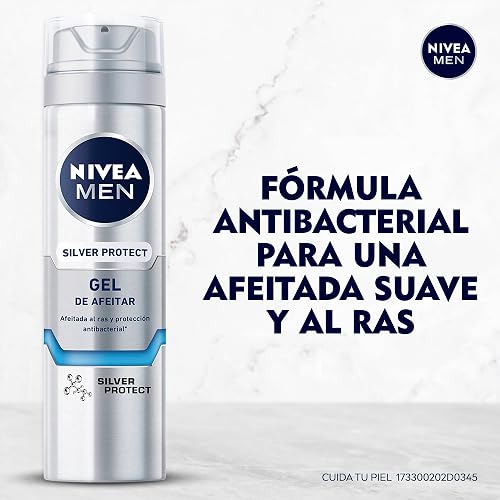 NIVEA MEN Gel para Afeitar Silver Protect (200 ml) Antibacterial con Iones de Plata, Manzanilla y Pro Vitamina B5 para una afeitada al ras