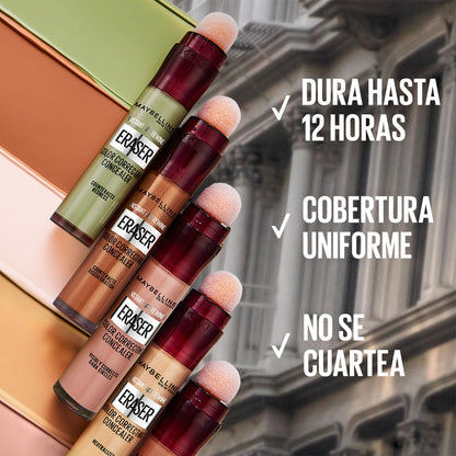 Maybelline Instant Age Rewind Corrector Facial 3 en 1, Borra Ojeras y Líneas Finas, Cubre Imperfecciones, Corrige, Contornea e Ilumina, Cobertura Media Hasta 12H Tono 130 Medium, 6 ml