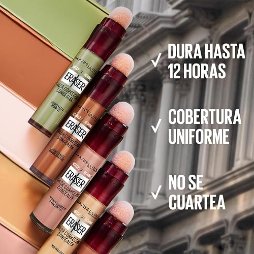 Maybelline Instant Age Rewind Corrector Facial 3 en 1 Anti-Ojeras, Neutraliza Rojeces e Imperfecciones, Corrector Base Contour e Iluminador, Hidrata 12 Horas, Tono Green 151, 6 ml