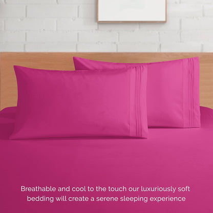 Juego de ropa de cama Elegant Comfort, bolsillo profundo de hasta 16 pulgadas, Moderno, Hot Pink, Doble, 1