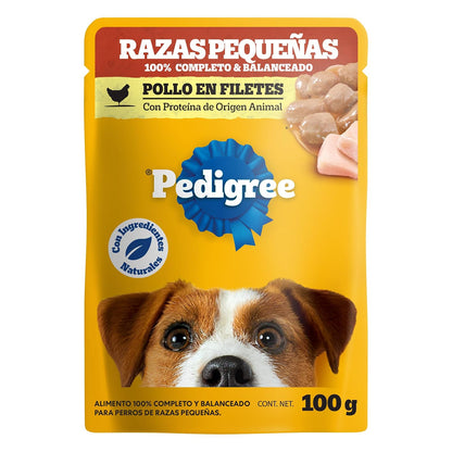 Pedigree - Sobres para Perro, Raza Pequeña, Sabor Pollo, con Ingredientes Naturales, Proteínas y Fibra, 24 Sobres, 100g c/u