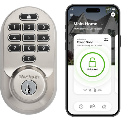 Kwikset Halo - Cerradura inteligente Wi-Fi, cerrojo de puerta de entrada sin llave, desbloqueo automático de geofence, certificado AAA de grado sin concentrador, fácil instalación, acabado de níquel