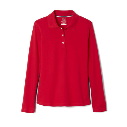 French Toast Polo Interlock de Manga Larga con Cuello Picot para Niña - 7-8 - Rojo -