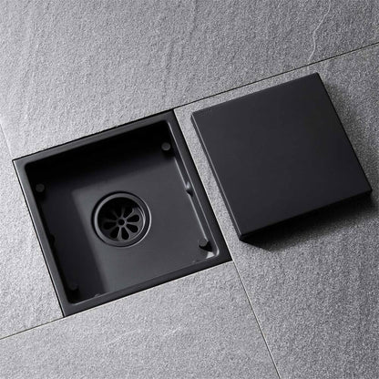 ELLO & ALLO - Drenaje de Ducha Cuadrado de 6 Pulgadas, Color Negro con Brida, Cubierta Reversible 2 en 1, Rejilla extraíble de Acero Inoxidable SUS304, Color Negro Mate