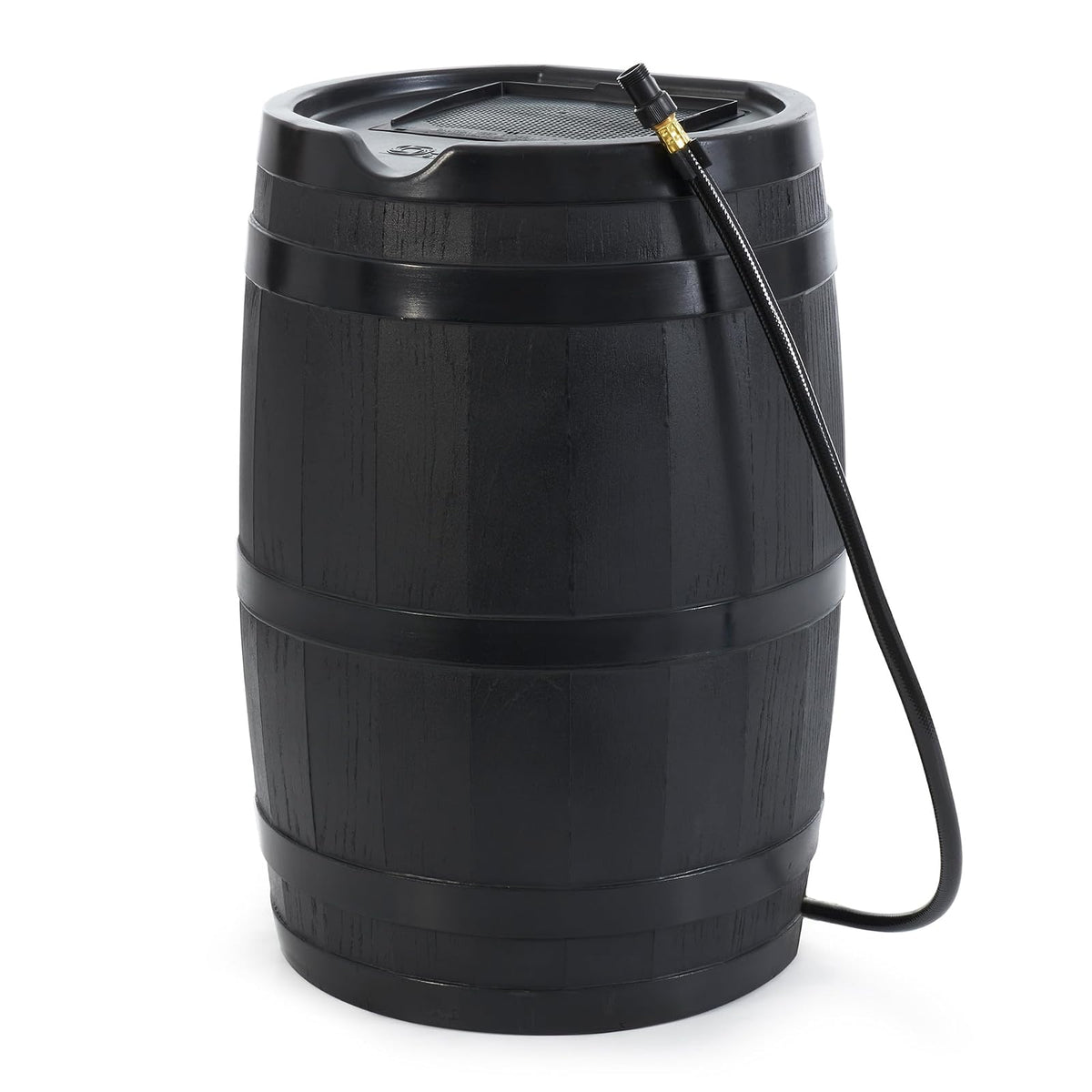 FCMP RC45-BLK - Barril de lluvia para exteriores (45 galones), barril de agua con parte trasera plana para regar plantas al aire última intervensión, jardines y paisajes, color negro
