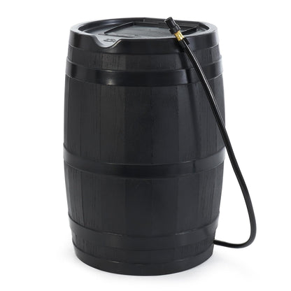 FCMP RC45-BLK - Barril de lluvia para exteriores (45 galones), barril de agua con parte trasera plana para regar plantas al aire última intervensión, jardines y paisajes, color negro