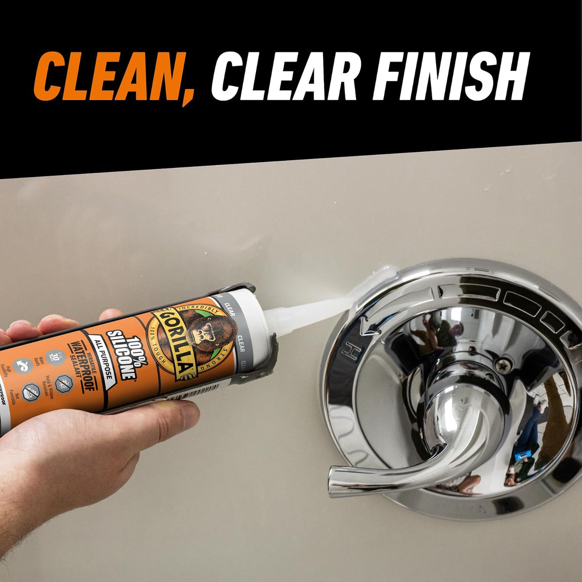 Gorilla 8050002 Clear 100Percentsilicone Sealant, 10 Oz., Clear | Resistente al moho y al moho, sellador flexible multiusos, secado rápido en 30 minutos, uso en interiores y exteriores
