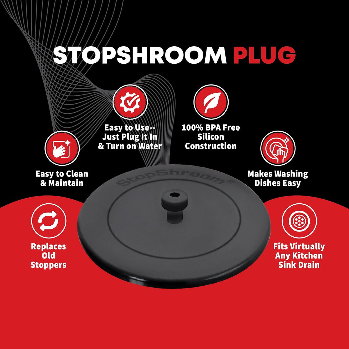 SinkShroom - Colador revolucionario para Fregadero sin obstrucciones con tapón, Acero Inoxidable